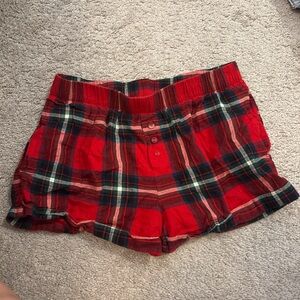 stars above Red Plaid High-Waist Lounge Shorts